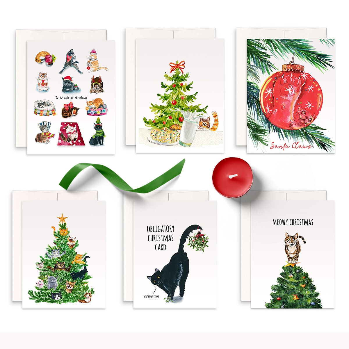 Funny Christmas Card Set Cats - Holiday Cards Set For Cat Lovers - Tabby  Orange Black Cat Gifts – Liyana Studio