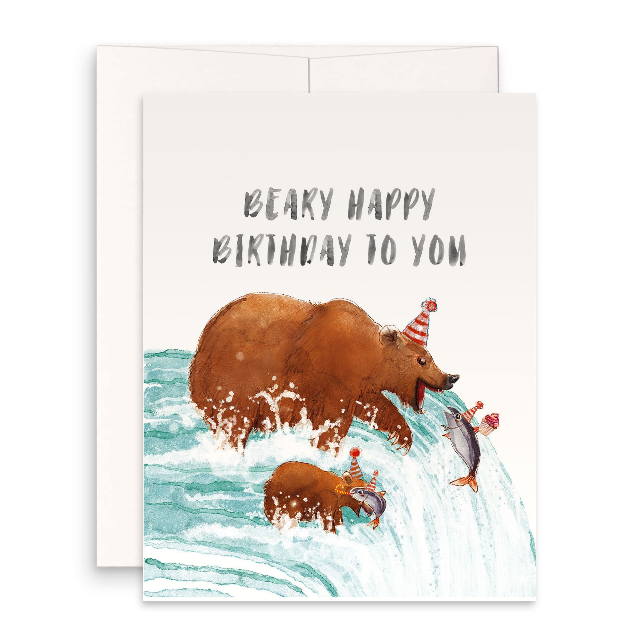 Grizzly Bear Funny Birthday Cards For Boyfriend - Salmon Fish Fly