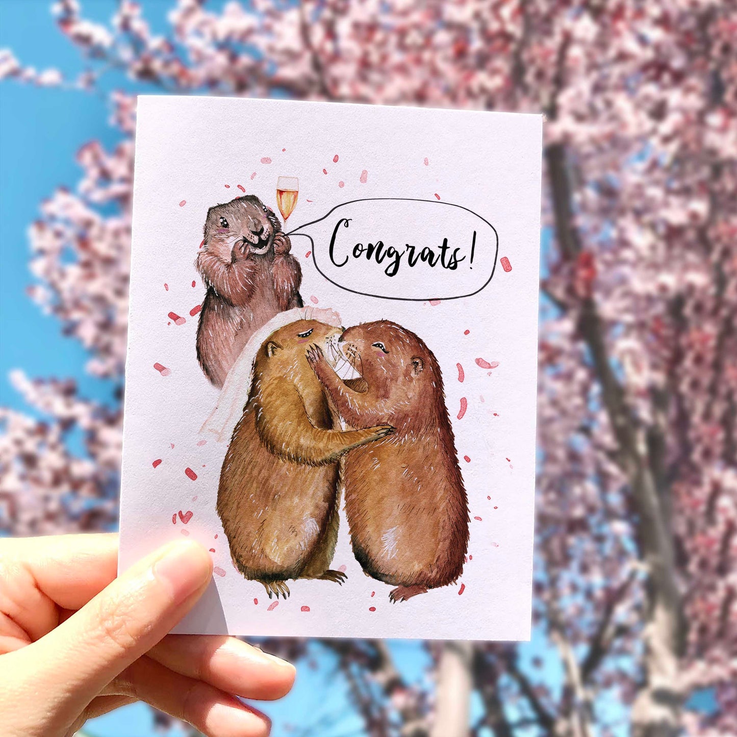 Gopher Bride Groom Funny Wedding Card - Cute Wedding Card For Bridal Shower Gifts - Liyana Studio Handmade Greetings