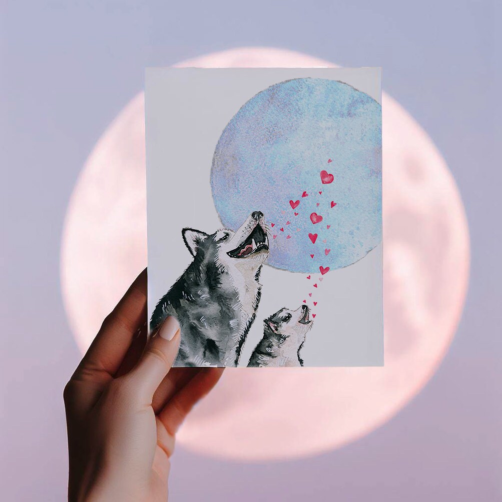 Howling Husky Dog Love Card - I Will Always Love You To The Moon And Back - Funny Anniversary Card for Husband - Funny Valentine's Day Cards