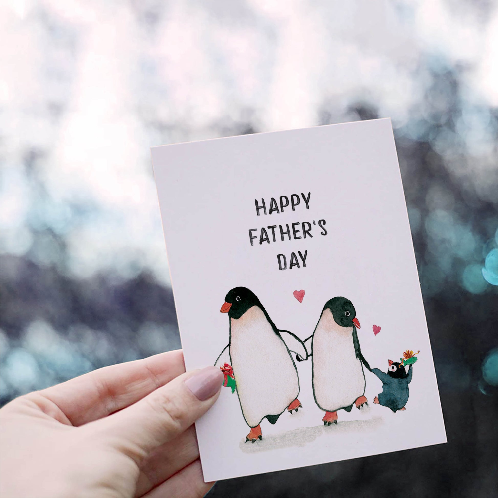 Penguin Family Happy Fathers Day Card Funny - 1st Fathers Day Card From Wife To Husband - Baby Mom Dad Card For New Parents From Kid