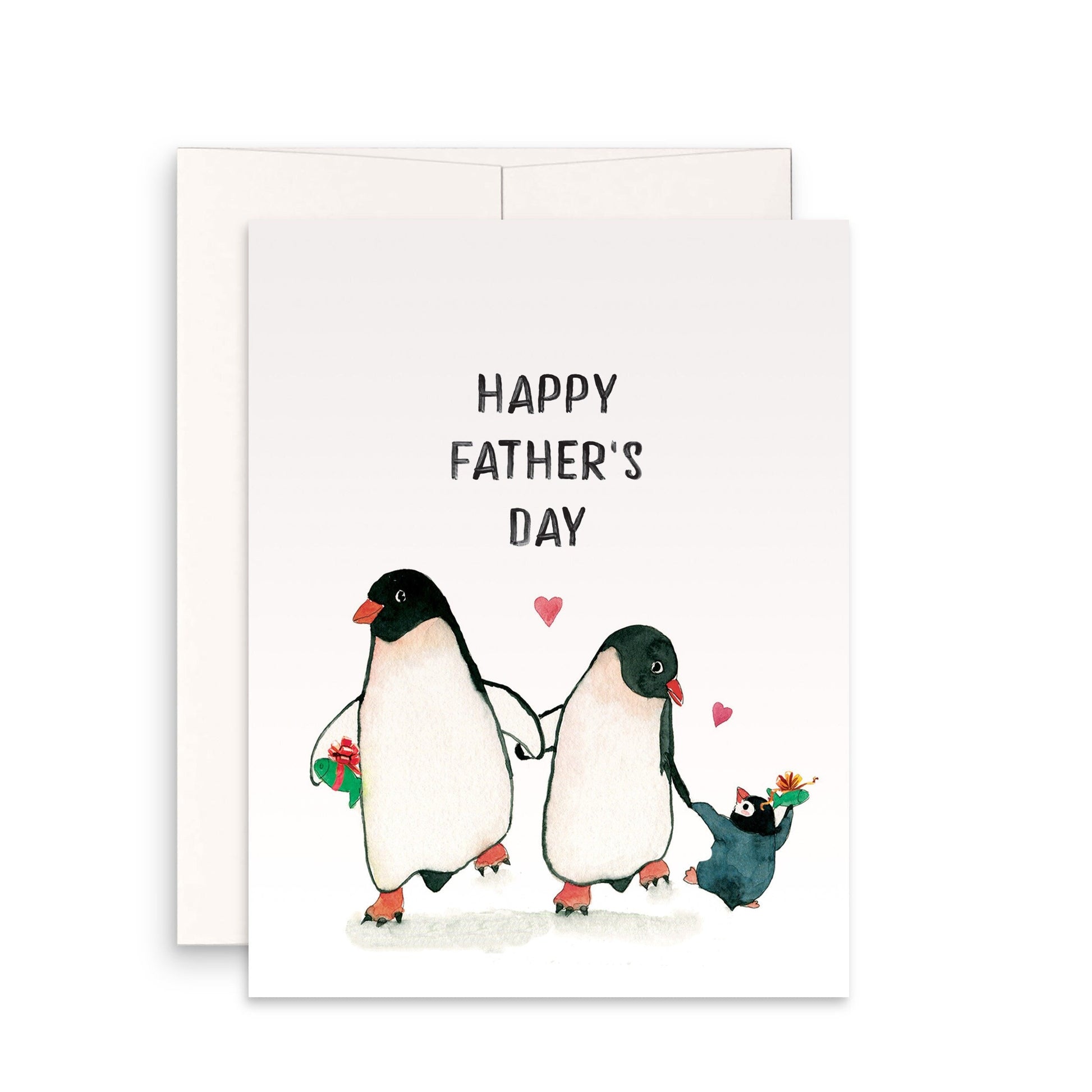 Penguin Family Happy Fathers Day Card Funny - 1st Fathers Day Card From Wife To Husband - Baby Mom Dad Card For New Parents From Kid