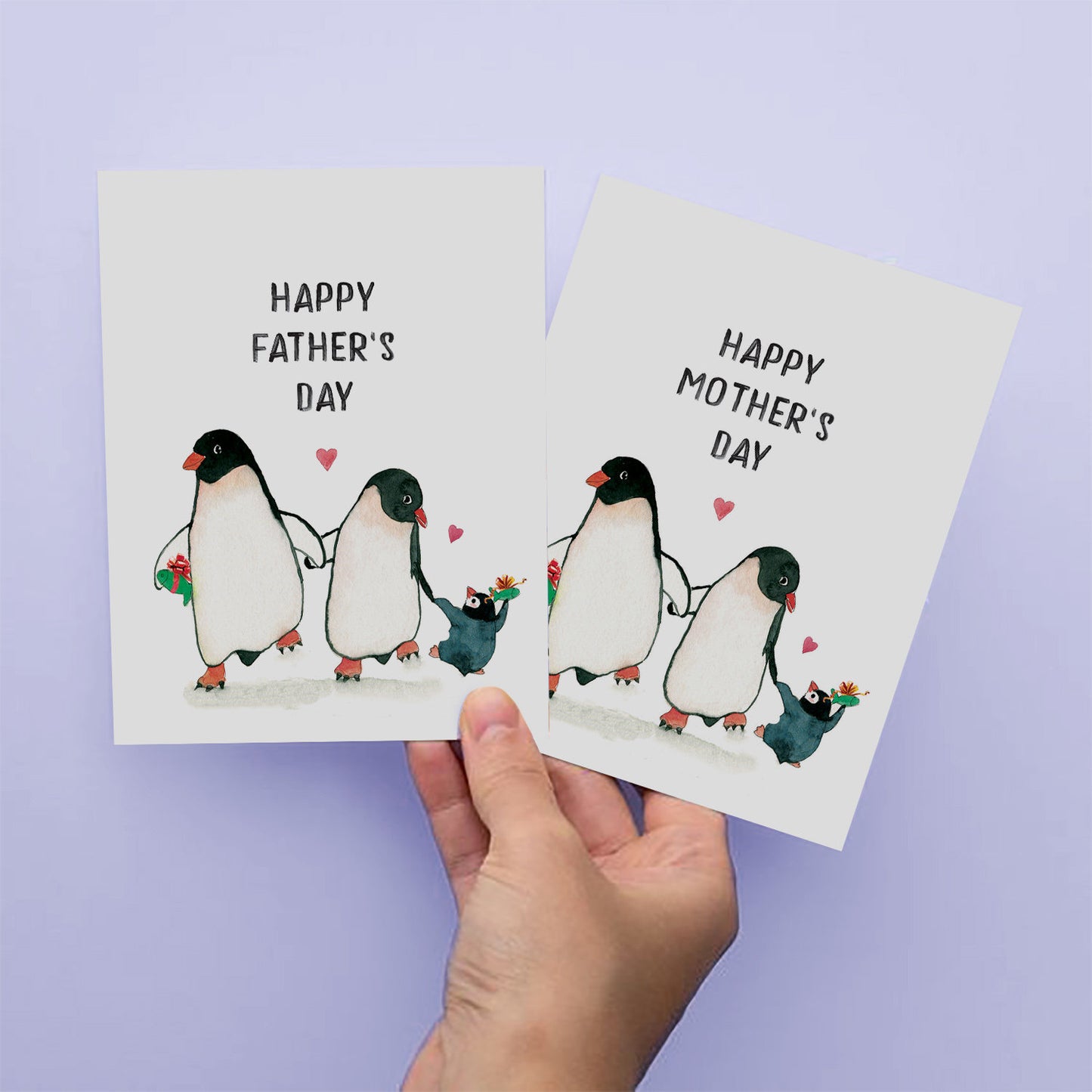 Penguin Family Happy Fathers Day Card Funny - 1st Fathers Day Card From Wife To Husband - Baby Mom Dad Card For New Parents From Kid