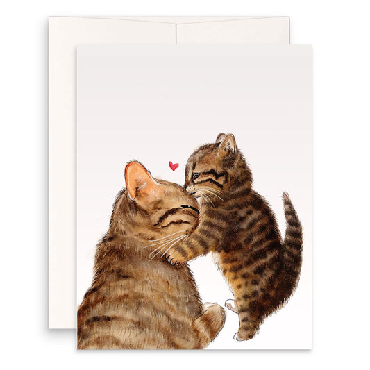 Cat Mom Kiss Mother's Day Card - New Mom And Baby Card From The Cat - Cute Tabby Cat Birthday Card For Mom