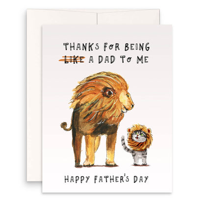 Lion Cat Stepdad Fathers Day Card From Stepkid - Cat Birthday Card For Bonus Dad Gift - Liyana Studio Greetings Handmade