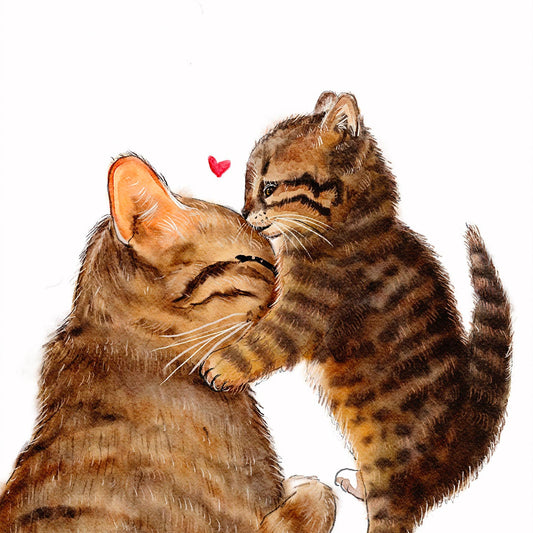 Cat Mom Kiss Mother's Day Card - New Mom And Baby Card From The Cat - Cute Tabby Cat Birthday Card For Mom