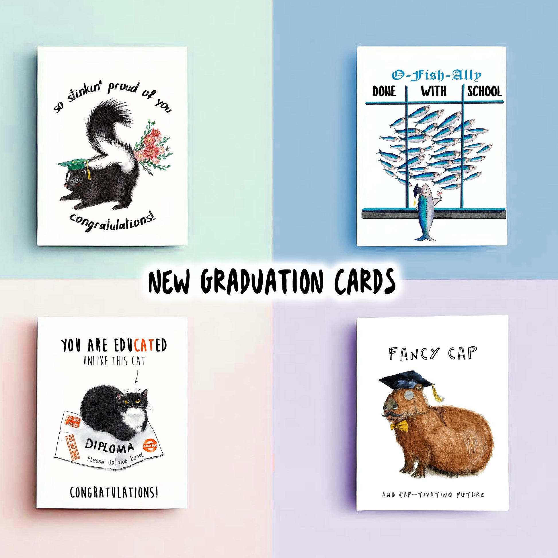 Stinky Proud Of You Funny Graduation Card 2024 - Skunk Congratulations Card - Liyana Studio Handmade Greeting Cards