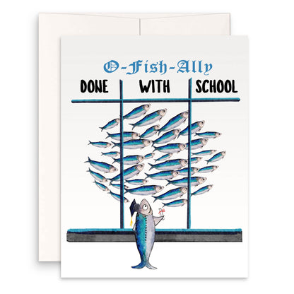 Fish Funny Graduation Card 2024 - Done With School Graduation Cards For Kindergarten Kids - Liyana Studio Handmade Greeting Cards