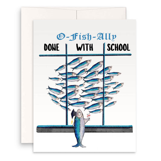 Fish Funny Graduation Card 2024 - Done With School Graduation Cards For Kindergarten Kids - Liyana Studio Handmade Greeting Cards