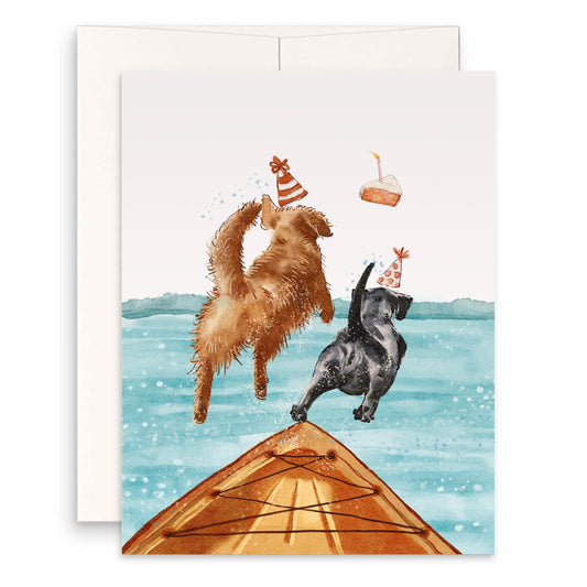 Jump Off Boat Dog Birthday Card For Dog Lovers - Summer Birthday Cards For Lake Lover