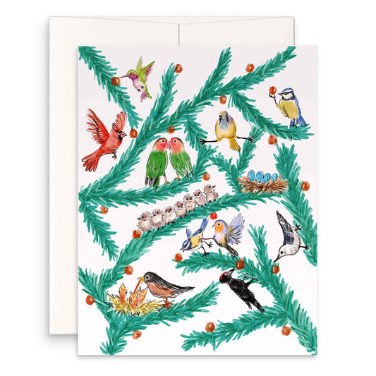 Christmas tree decorated with charming winter birds, including lovebirds, cardinals, blue tits, hummingbirds, and woodpeckers. A playful and whimsical holiday gift perfect for bird enthusiasts