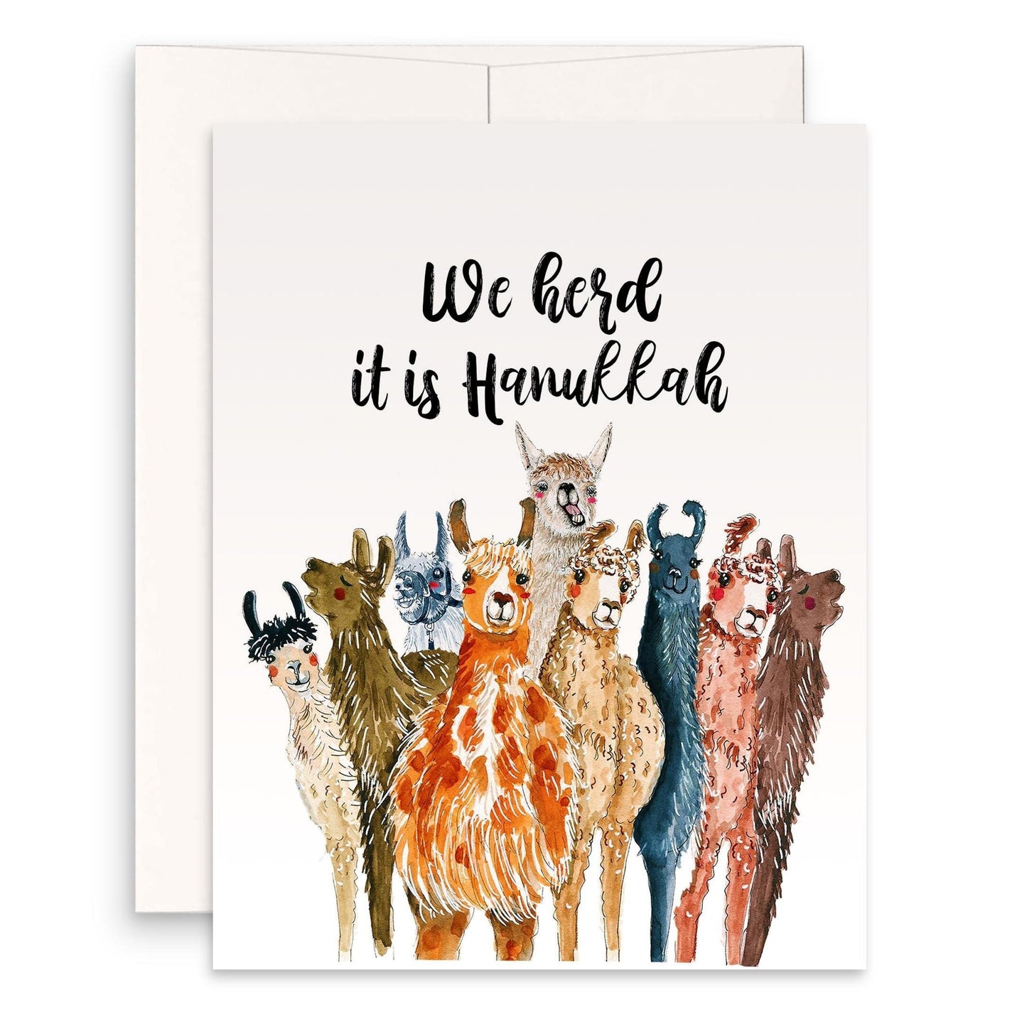 9 llamas arranged like Hanukkah menorah. Caption says &quot;we herd it is Hanukkah&quot;.