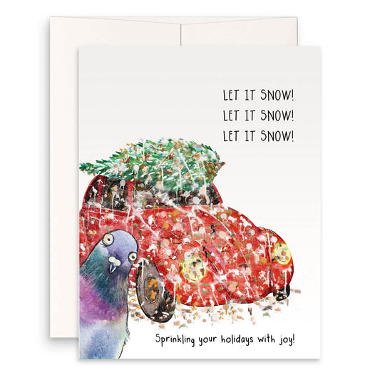 Pigeon Funny Christmas Cards - Let It Snow Bird Poop Christmas Tree Car - Funny White Christmas Snarky Card For Bird Lovers