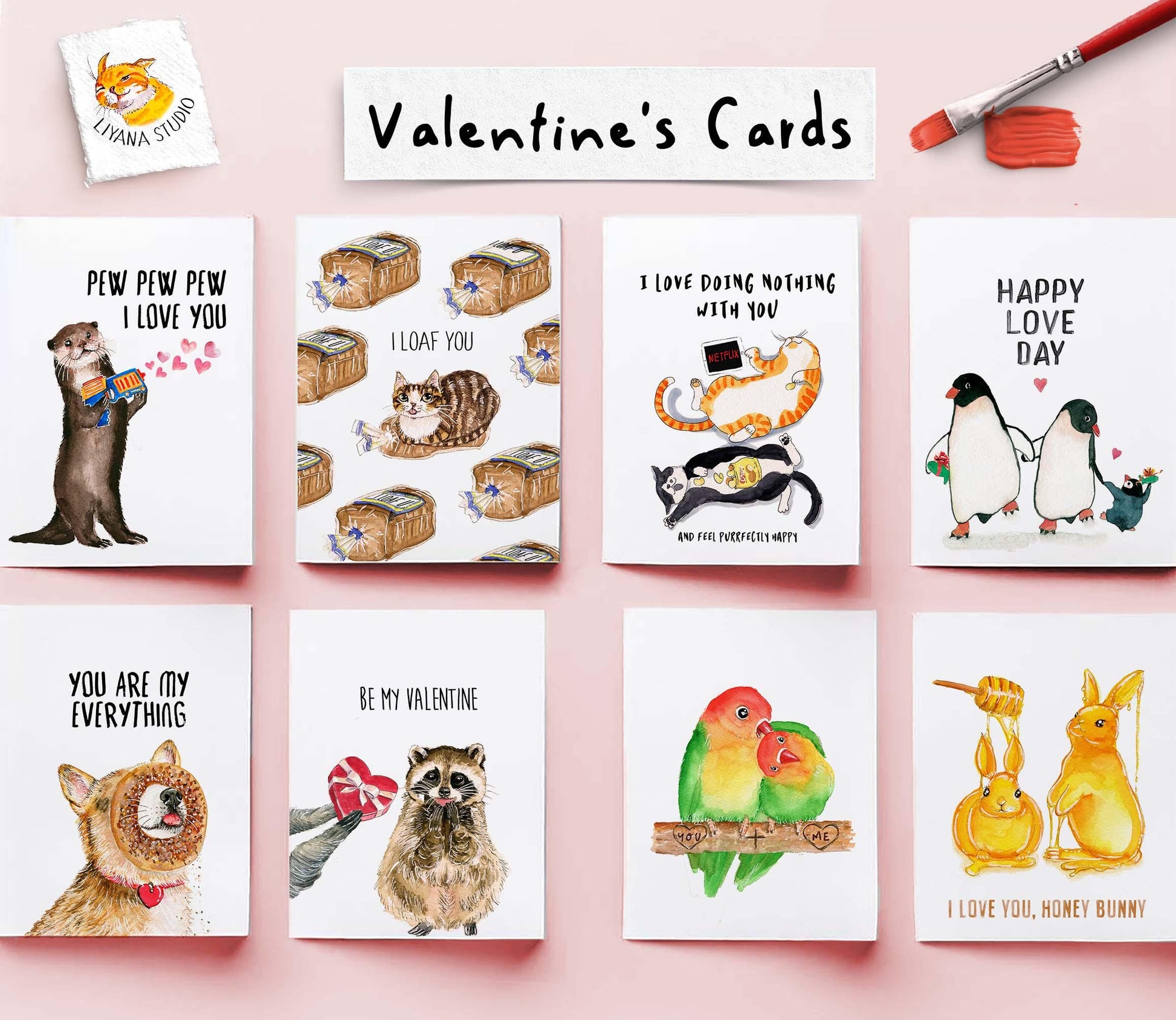 Puppy Love Card - I Love Every Side Of You - Golden Retriever Dog Valentine's Day Card - Liyana Studio Handmade Greeting Cards