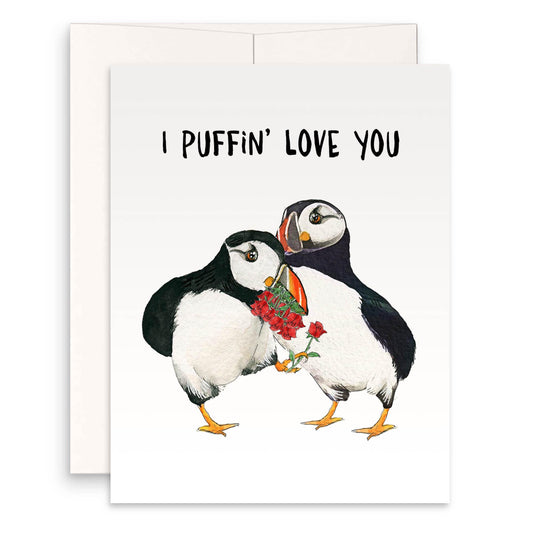 Puffin Bird Funny Anniversary Card For Husband - I Puffin Love You Valentines Day Card For Boyfriend - Liyana Studio Handmade Greetings