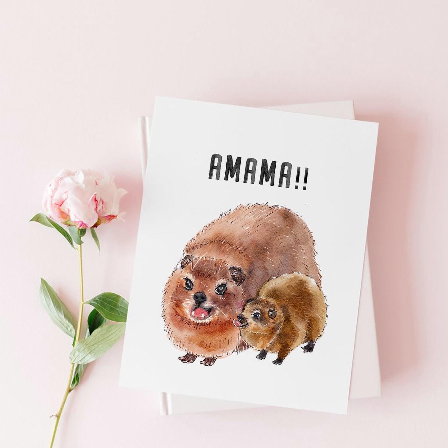 Awawa Hyrax Rock Funny Mother's Day Card From Kid - Amama Birthday Card For Mom - Liyana Studio Handmade Greeting Cards