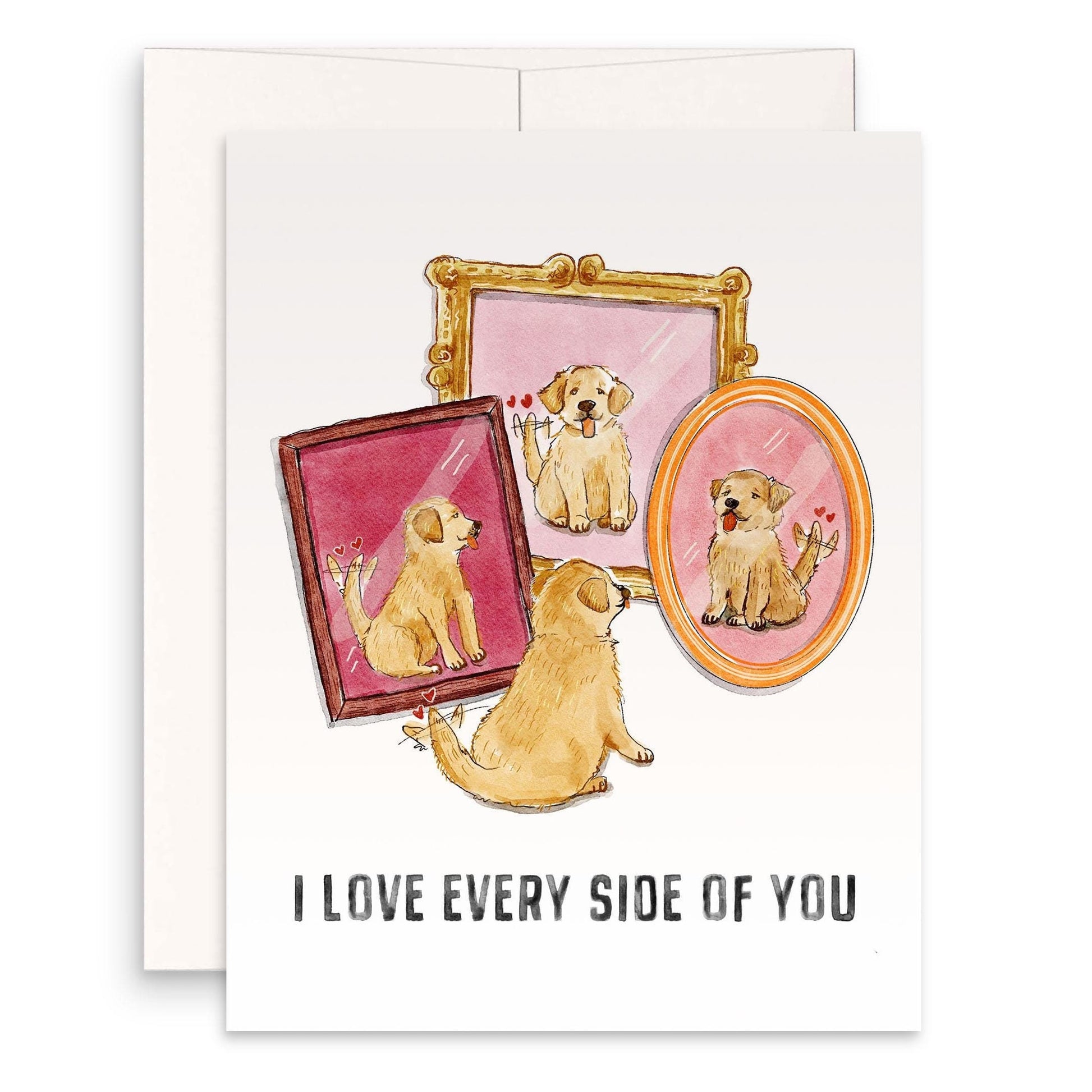 Puppy Love Card - I Love Every Side Of You - Golden Retriever Dog Valentine's Day Card - Liyana Studio Handmade Greeting Cards