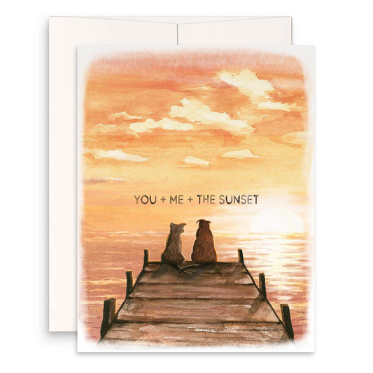 Pier Sunset Valentine's Day Card For Husband - You And Me And The Sunset Lake Boat Dock Love Card - Wedding Anniversary Cards For Him