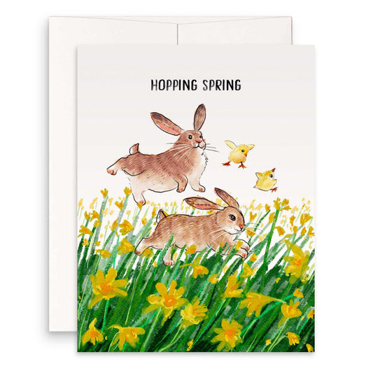 Daffodil Spring Flower Easter Cards For Grandchildren - Bunny Chick Hopping Spring Easter Gifts - Liyana Studio Handmade Greetings