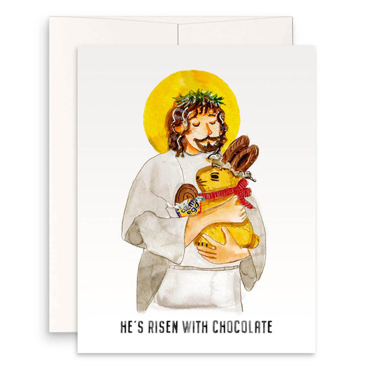 Religious Easter Cards Funny - He Is Risen With Chocolate Easter Gifts - Chocolate Rabbit Creme Egg Easter Candy Card