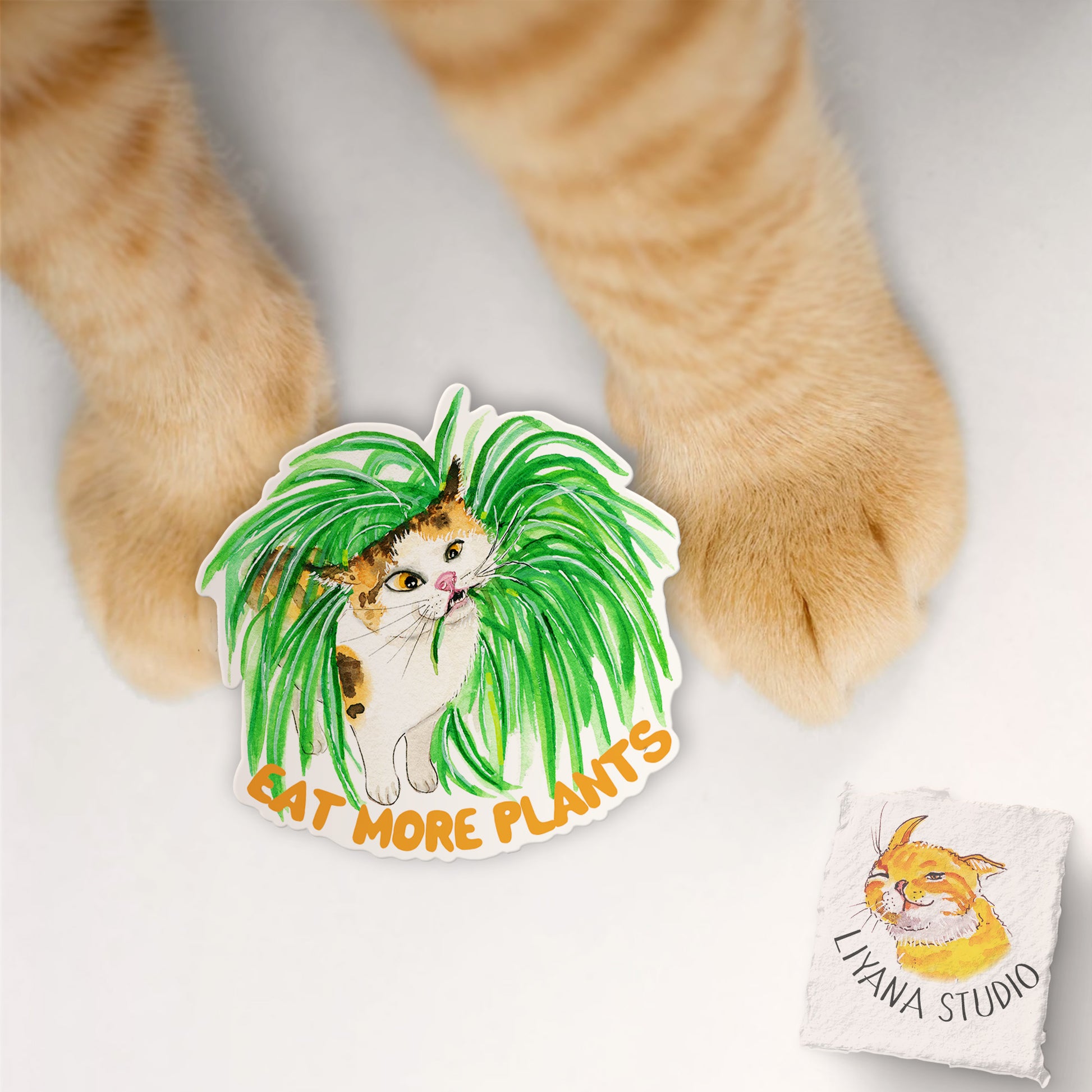 Eat More Plants Cat Sticker - Liyana Studio Decorative Stickers