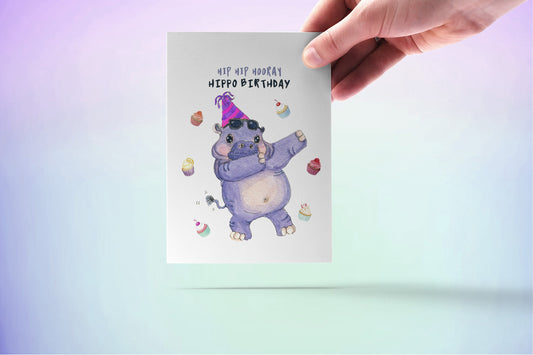 Hippo Dabbing Funny Birthday Card Hip Hip Hooray