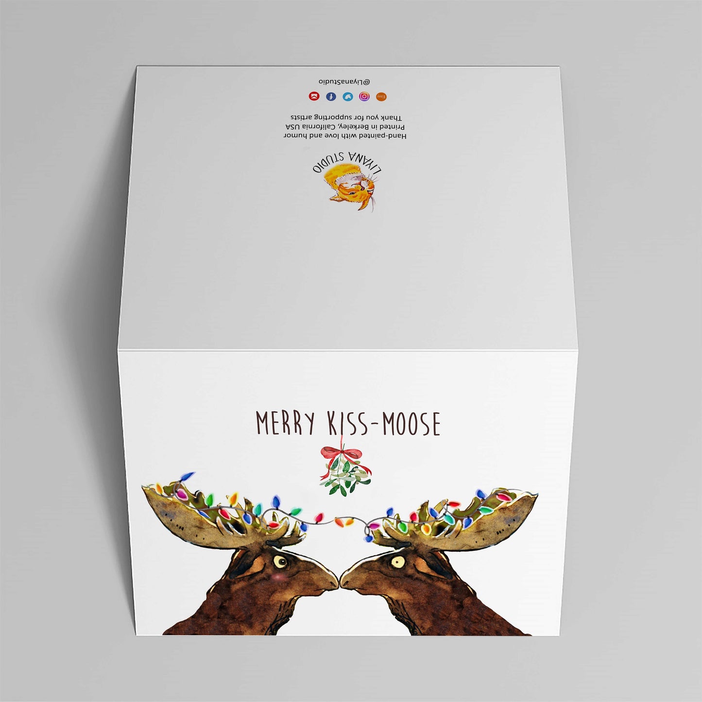 Funny Christmas Card For Boyfriend - Merry Kiss Moose Under Mistletoe