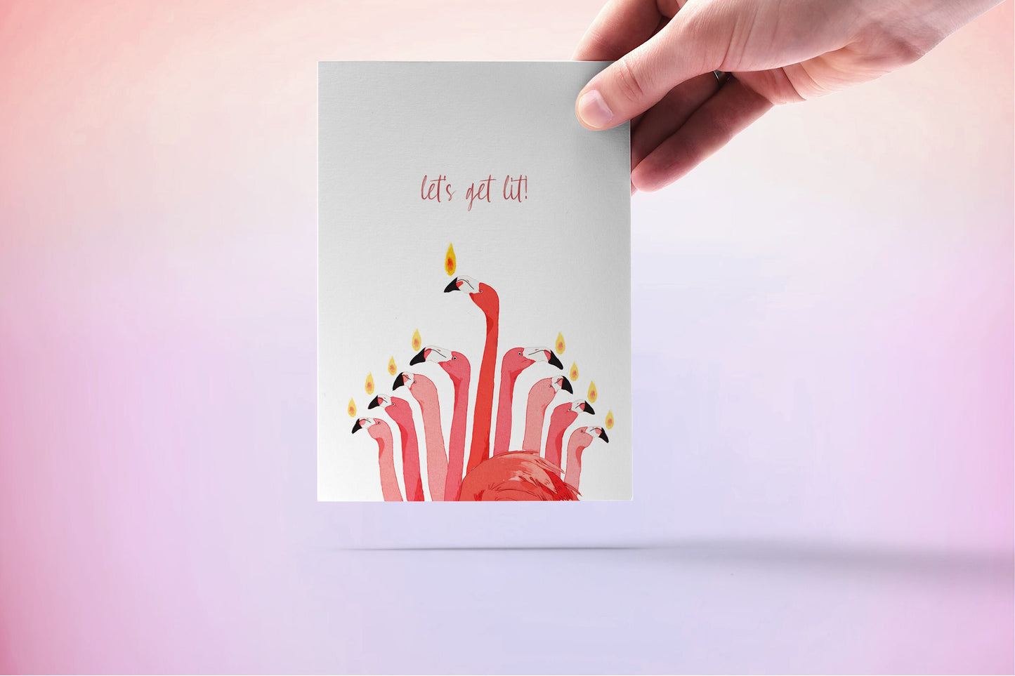 Funny Flamingos Hanukkah Card - Let's Get Lit