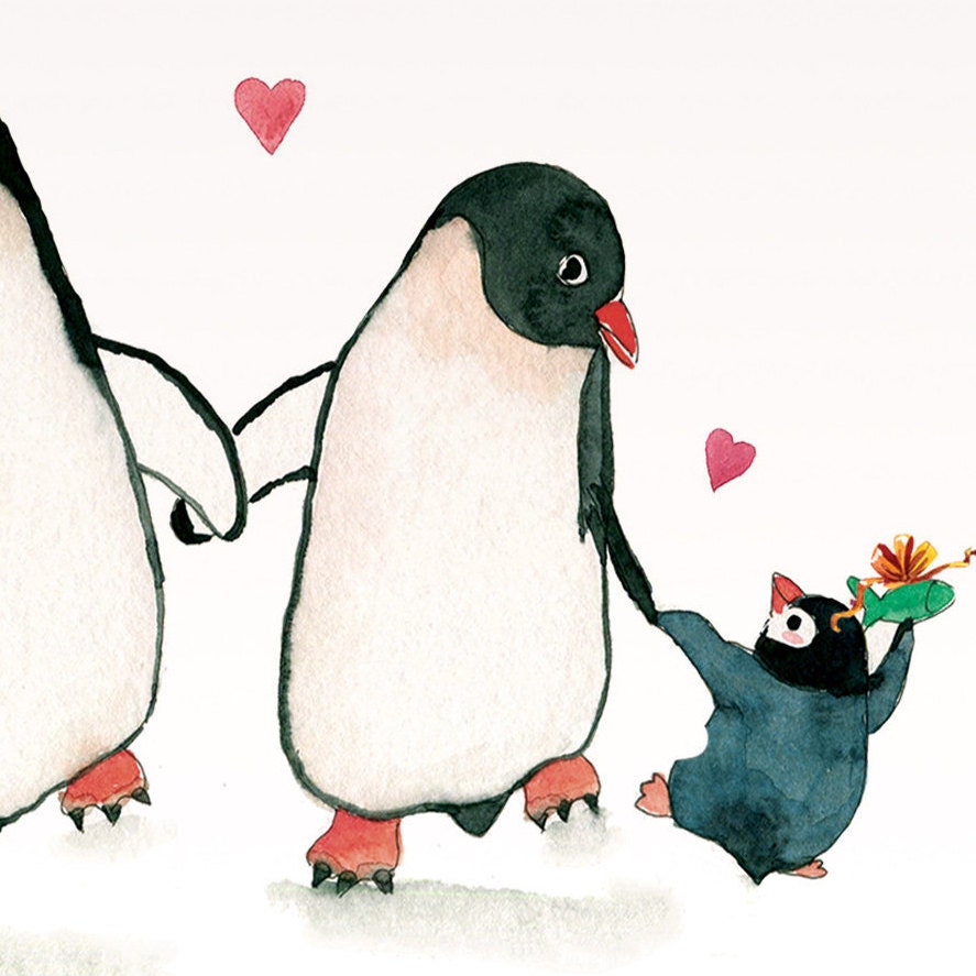 cute drawings of penguins in love