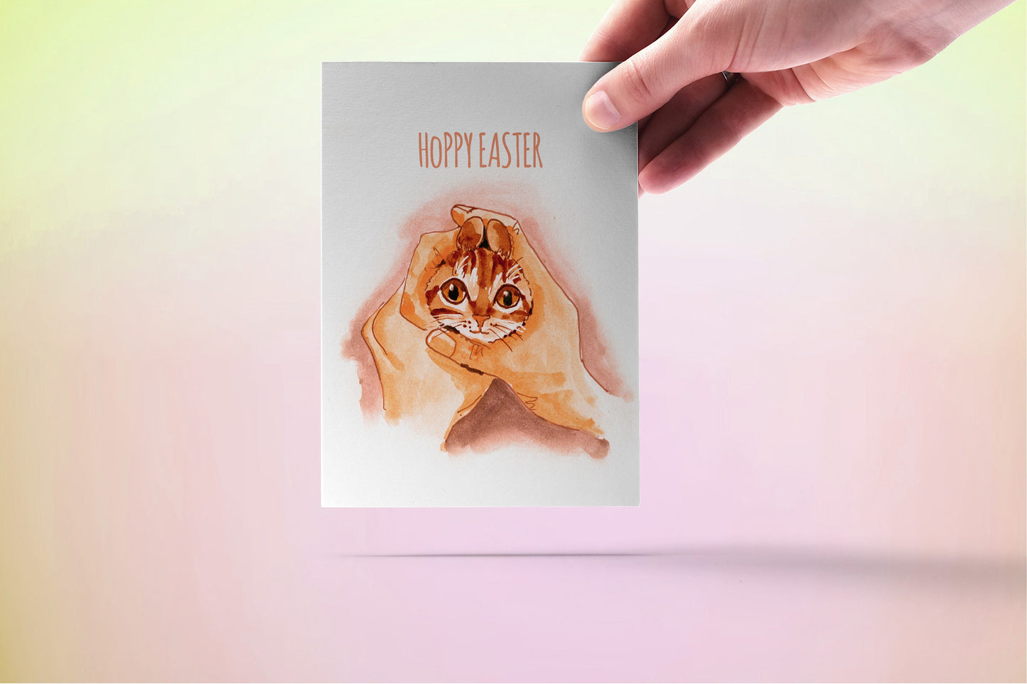 Funny Bunny Ears Cat Easter Cards - Hoppy Easter Cards Pack For Cats Lover - Watercolor Spring Greeting Card Set For friends