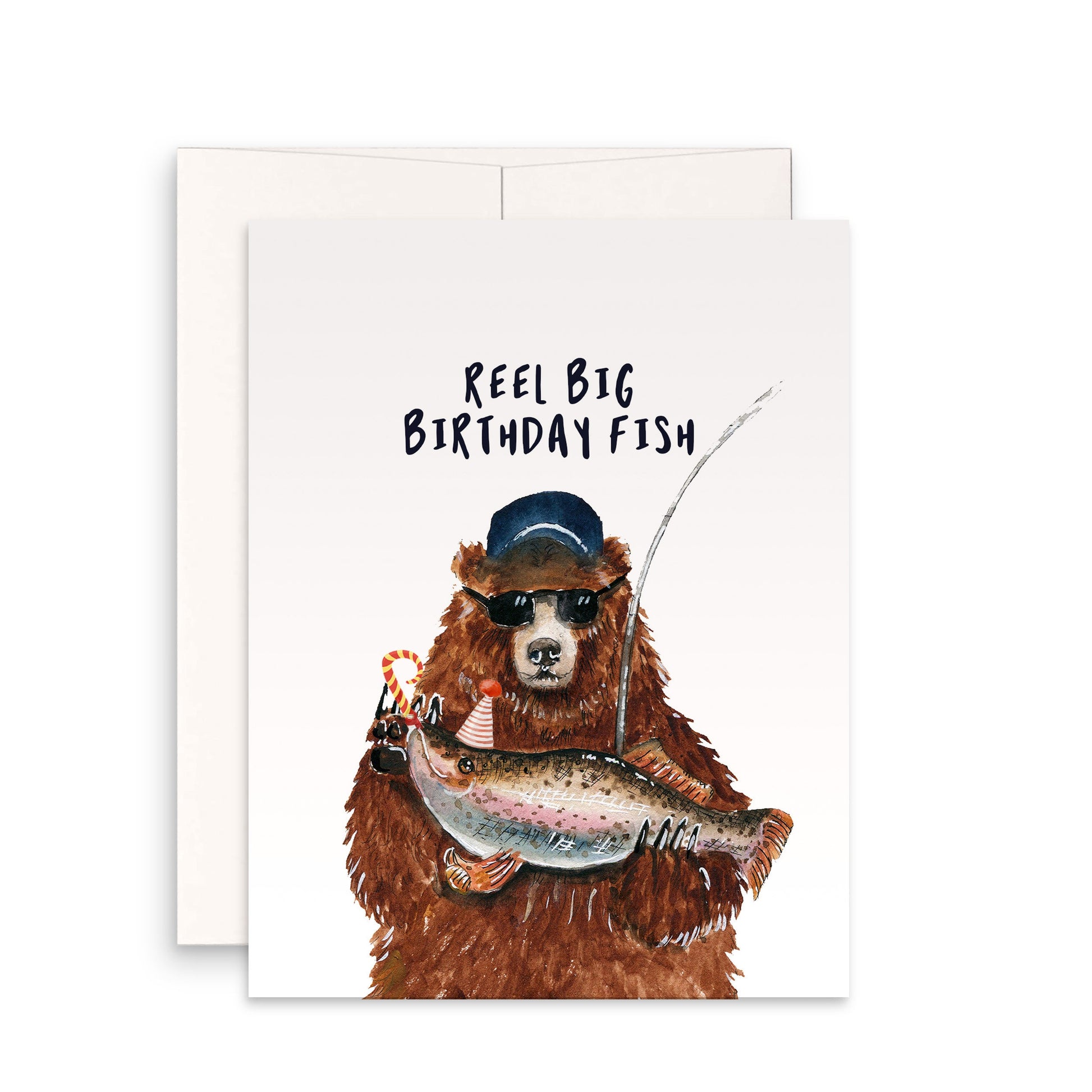 Fishing Bear Birthday Cards Funny - Reel Big Fish Dad Birthday Card For Men  – Liyana Studio