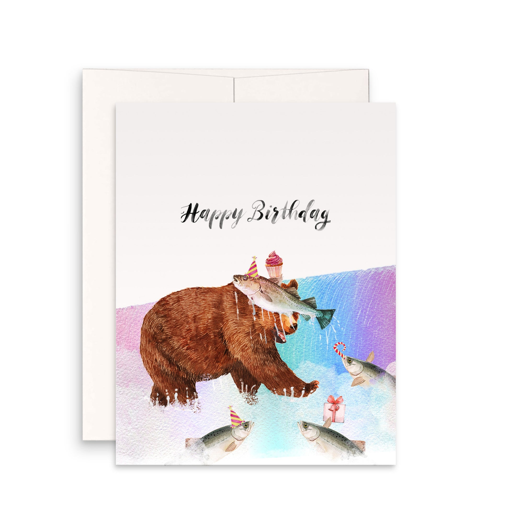 Grizzly Bear Funny Birthday Cards For Boyfriend - Salmon Fish Fly
