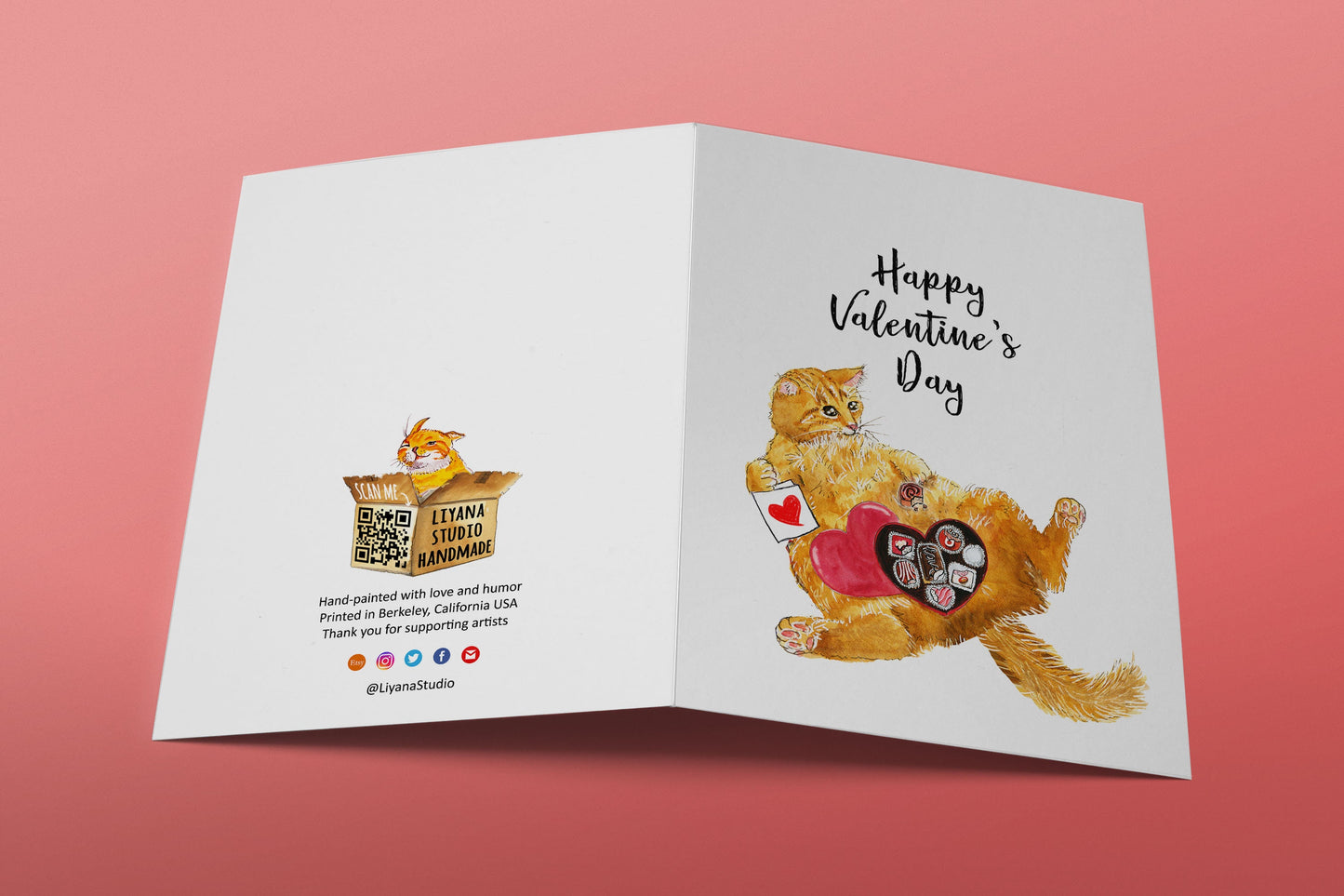 Chocolate Cat Valentines Day Card For Boyfriend - Orange Cats Lover Galentines Day Card For girlfriend - Valentines Husband Card For Him