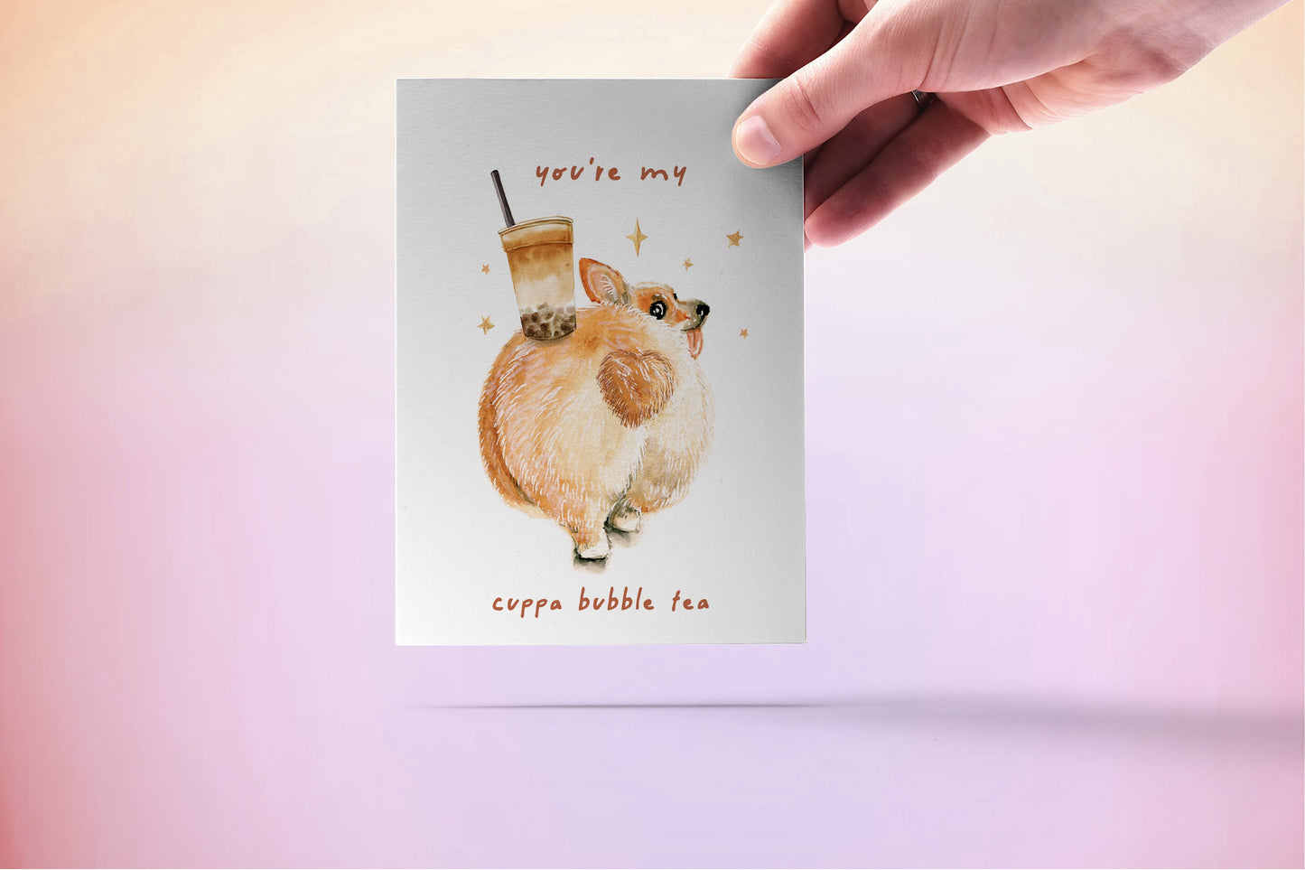 Corgi Boba Tea Valentines Day Card For Boyfriend - Cute Boba Card For Her - I Love You Card For Girlfriend