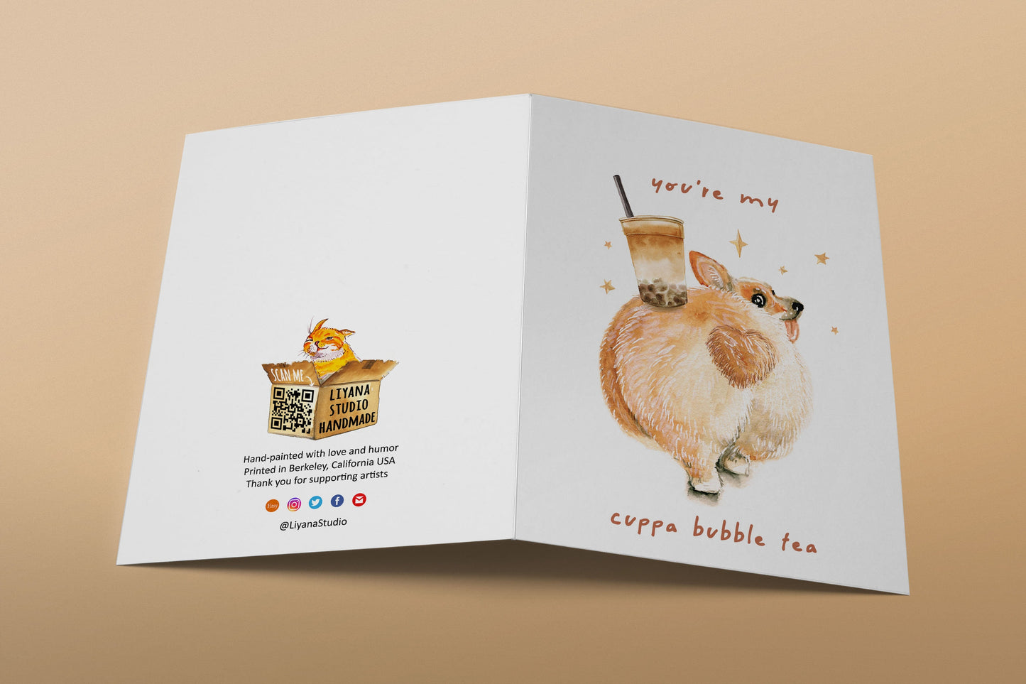 Corgi Boba Tea Valentines Day Card For Boyfriend - Cute Boba Card For Her - I Love You Card For Girlfriend