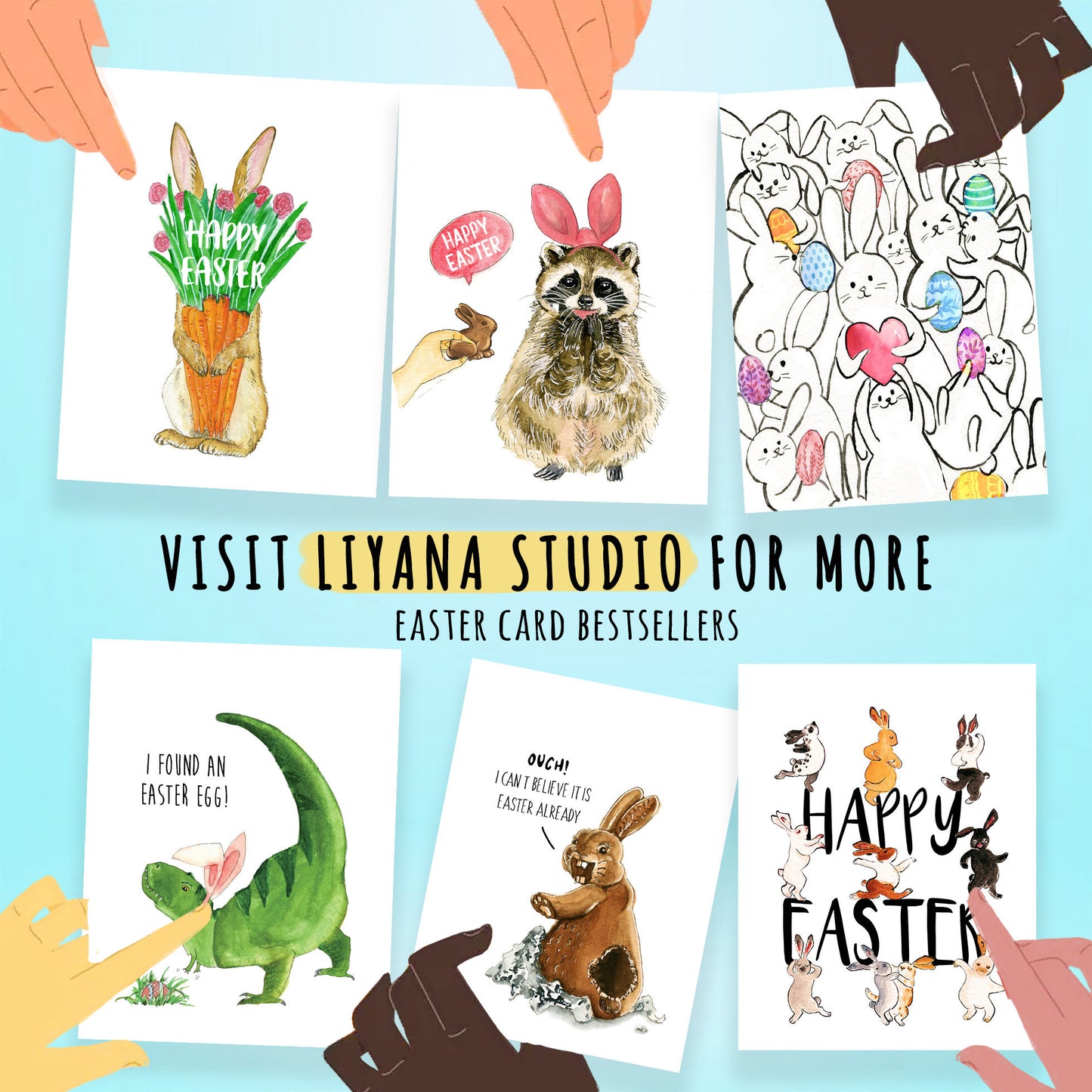 Curled Up Cat Eggs Easter Cards - Funny Easter Eggs Card For Cat Lovers - Liyana Studio Greeting Cards Handmade