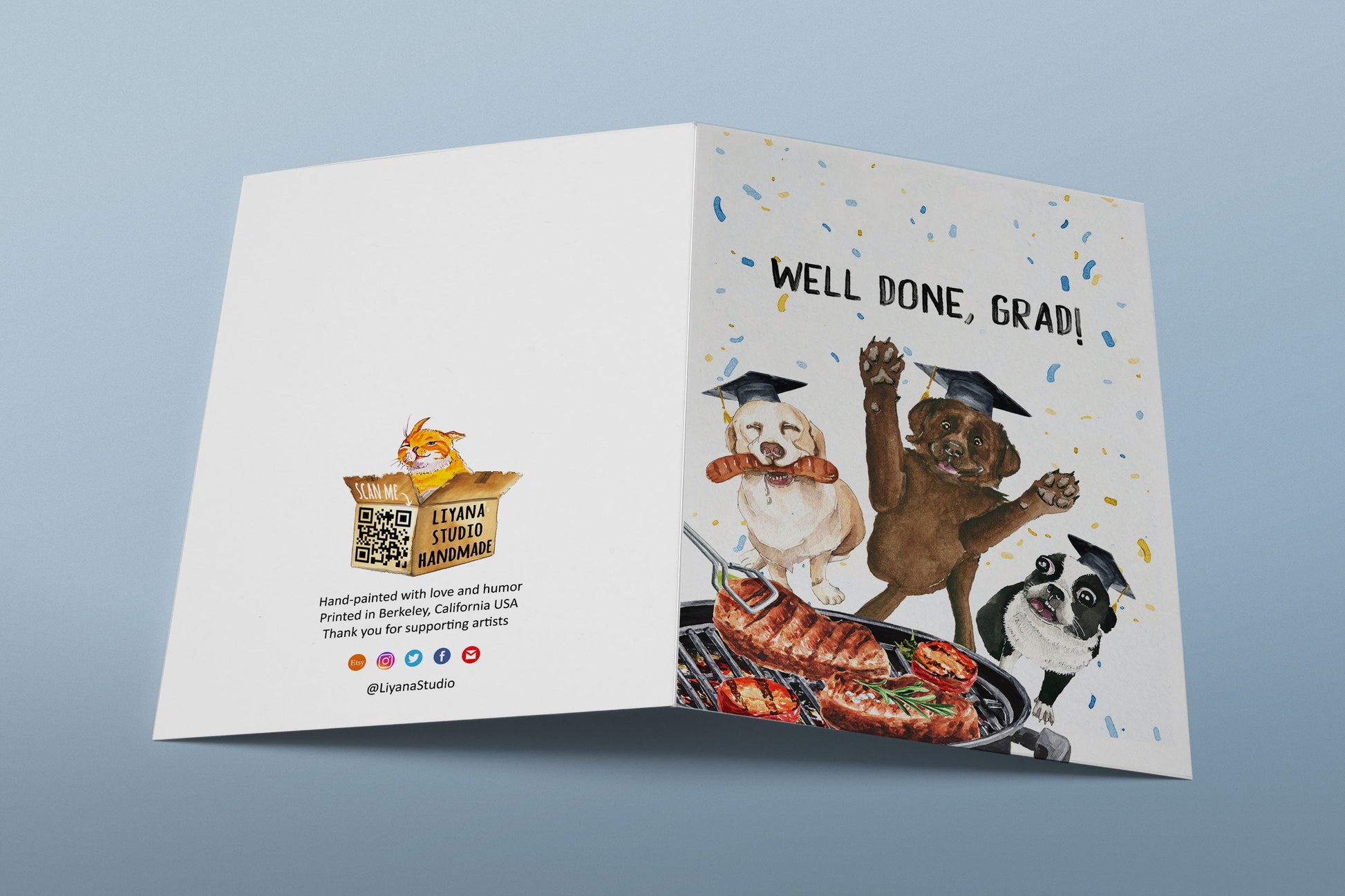 BBQ Dog Graduation Cards Funny - Steak Well Done Grads - Congratulations Card For Dog Lovers