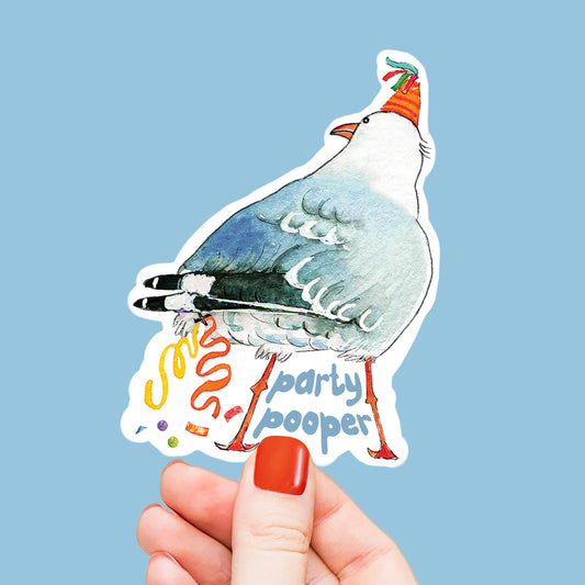 Party Pooper Seagull Poop Sticker For Friend - Summer Beach Bird Snarky Stickers Funny - Fart Bird Vinyl Sticker For Her - Liyana Studio