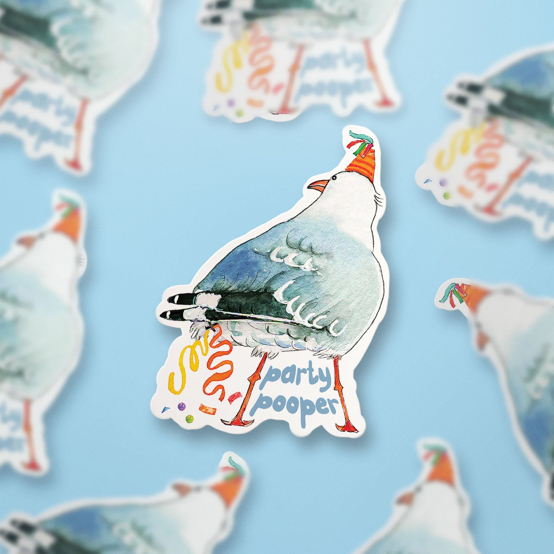 Party Pooper Seagull Poop Sticker For Friend - Summer Beach Bird Snarky Stickers Funny - Fart Bird Vinyl Sticker For Her - Liyana Studio