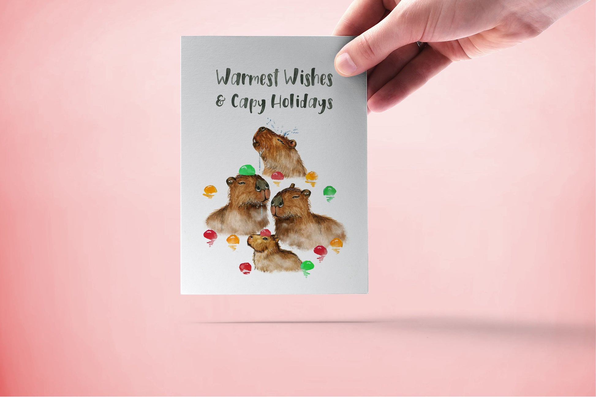Capybara Holiday Cards For Friends - Hot Spring Bathing Capy Family Funny Christmas Card Set - Happy New Year Cards From Baby -Liyana Studio