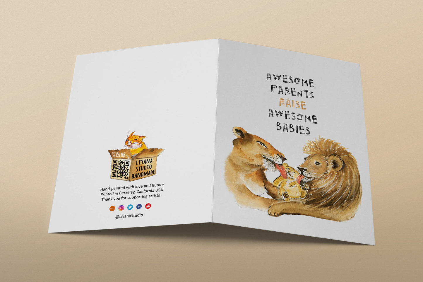 Lion Baby Shower Card Funny - Baby Congratulations Card For First Time Mom Dad - New Parents Gift - Liyana Studio