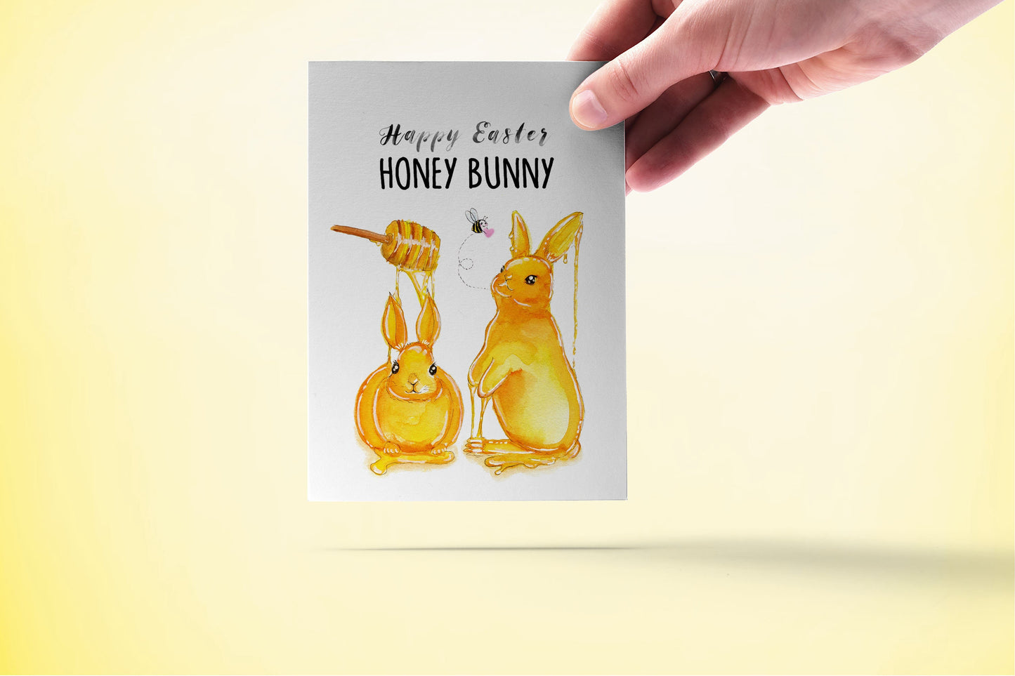 Honey Bunny Funny Easter Cards For Kids - Watercolor Happy Easter Bunny Card For Grandkids - Liyana Studio Greeting Cards Handmade