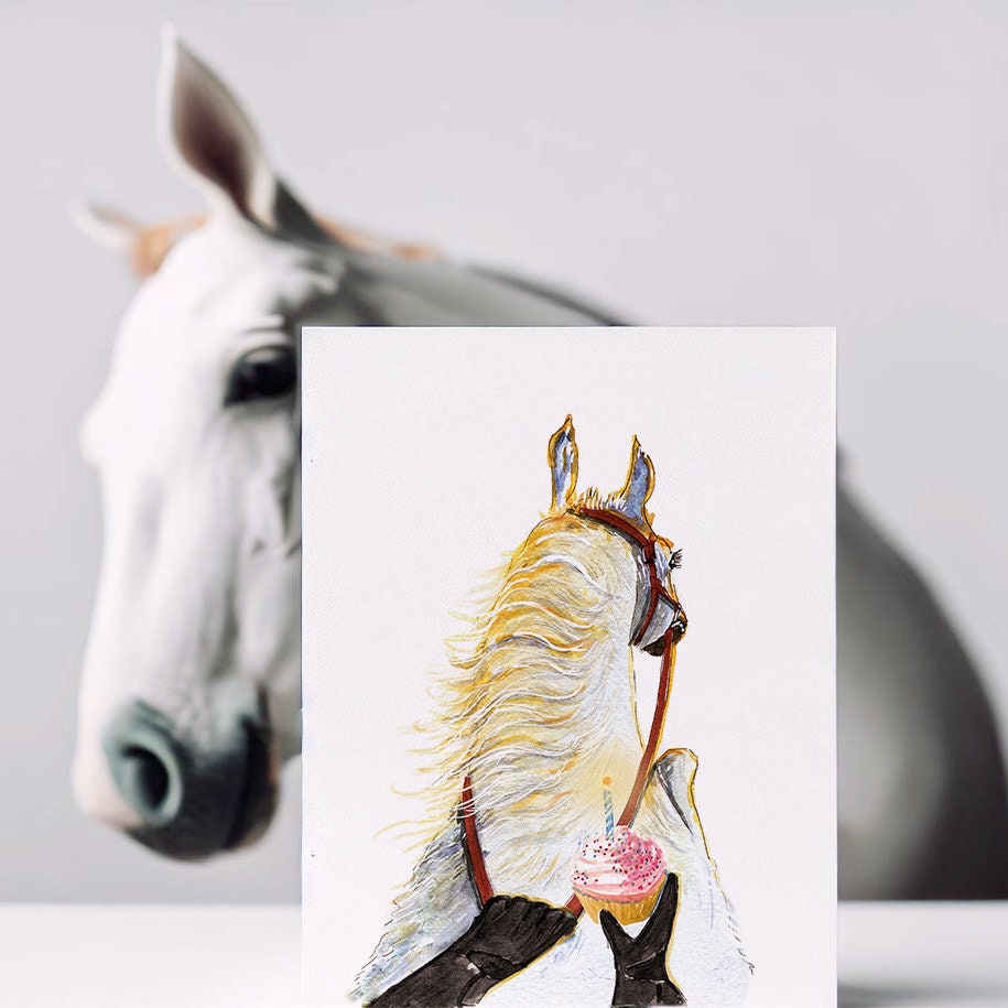 Horse Birthday Cards For Her - Equestrian Gifts For Horse Lover - Liyana Studio Greeting Card Handmade