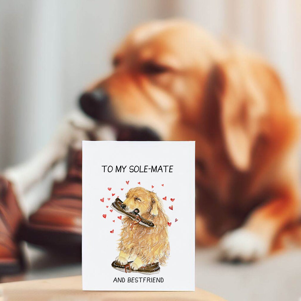 Cute Dog Anniversary Card For Husband - Best Friend Sole Mate Leather Anniversary Gift For Girlfriend