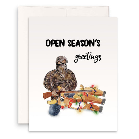 Deer Hunting Christmas Card Funny - Open Season Hunter Holiday Card For Boyfriend - Liyana Studio Handmade Card